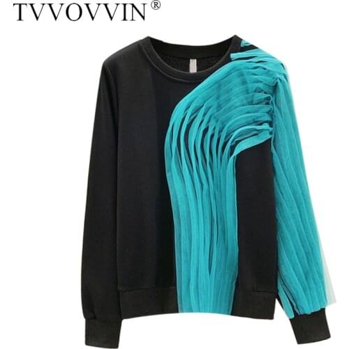 TVVOVVIN Color Patchwork Women Hoodies Matching Sweatshirt Coat Irregular Plus Size Casual Pullovers Hoodie Women 2020 Tops GZLV