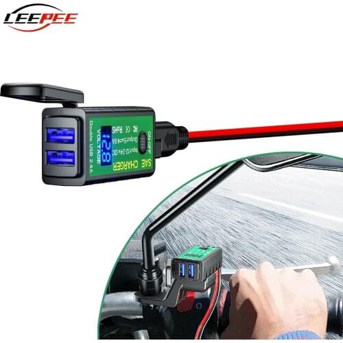 LEEPEE Motorcycle USB Quick Chargers Fast Charging Adapter TYPE C Port Circuit Splitter Digital Voltmeter Waterproof Accessories