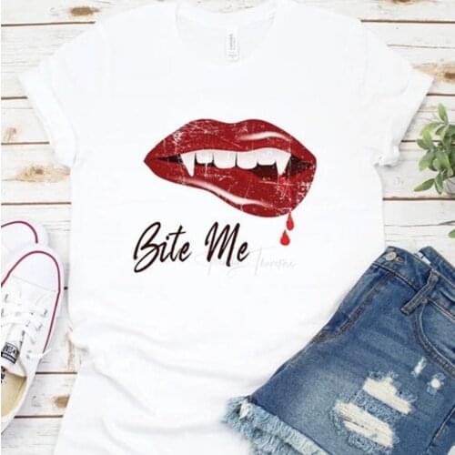 Bite Me Print Harajuku Top Women T-shirt Casual Ladies Basic O-collar Short Sleeved Women T-shirt Girl,Drop Ship