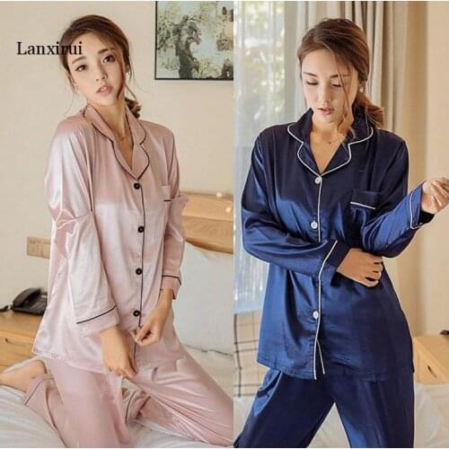 Women Girl Silk Satin Pajamas Set Pyjama Sleepwear Nightwear Loungewear Homewear Solid Color Comfortable Soft High Quality