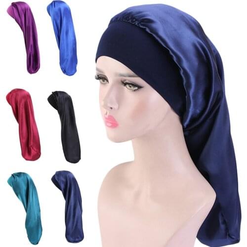 Women Extra Large Satin Long Sleep Cap for Dreadlocks Curly Hair Bonnet Loose Night Sleeping Hat Elastic Band Headwrap
