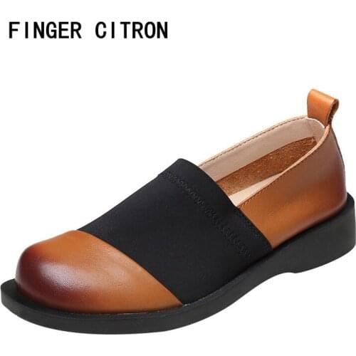 Finger Citron Women Casual Shoes Genuine Cow Leather With Lycra Round Toe Rubber Outsole Soft Confirtable By Handmade Size 35-41