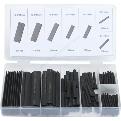 127pcs Heat shrink tube sleeve 2:1 black electronic diy kit Insulation Sleeving Polyolefin Shrinking Assorted Tubing Wire Cable