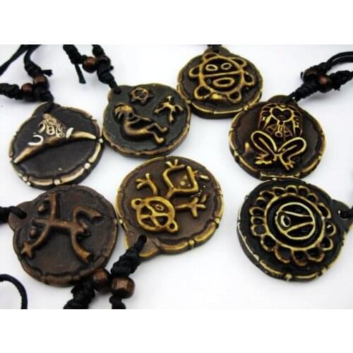 FREE SHIPPING Lots 14 pcs Taino Coqui Frog Cemi Sun Turtles Kokopelli Imitate Bone Powder Biker Necklace All 7 styles choose