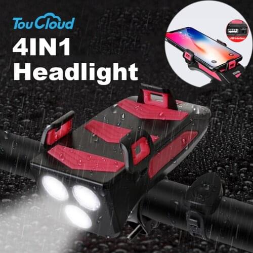 4 In1 LED Flashlight bike light front Horn Phone Holder usb rechargeable Headlight for bicycle lamp cycle light Power Bank