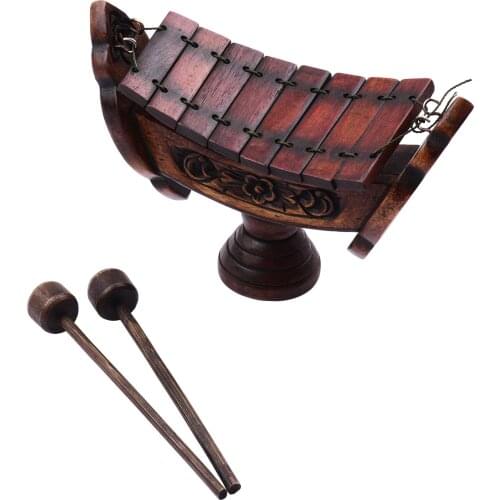 8 Notes Xylophone Teak Wood Thai Traditional Percussion Musical Instrument Art Craft Wooden Ornament Decoration with Mallets
