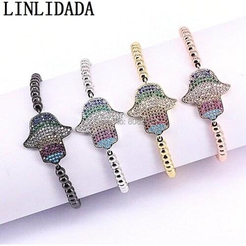 8Pcs New Fashion Men Or Women Adjustable Bracelets Braided Macrame Pave CZ Hamsa Hand Charm Bracelet Jewelry
