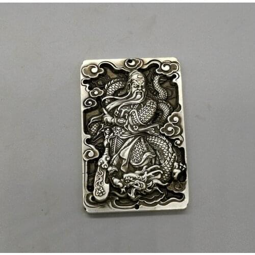 Free Delivery China Tibetan Silver Engrave “Guan Yu ” Amulet Auspicious Waist Tag Pendant Metal Handicraft Decorate Fittings