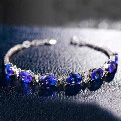 BLACK ANGEL 925 Sterling Silver Oval Sapphire Blue Gemstone Bracelets For Women Fine Jewelry Wedding Dropshipping Christmas Gift