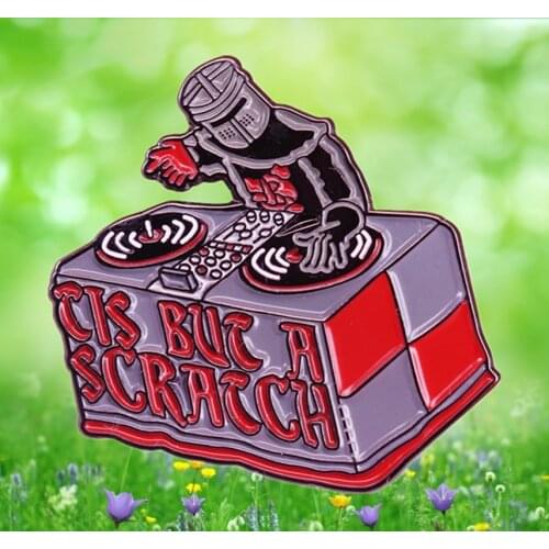 Black Knight Disc Scratch DJ Monty python enamel pin Masked Record dark Knight brooch