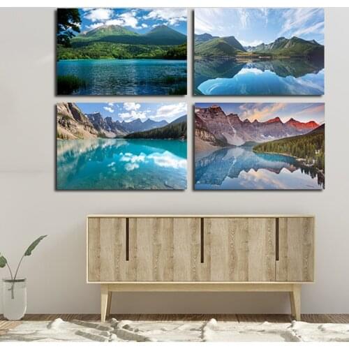 Blue Lake Water Mountain Poster Canvas Painting Home Decor Art Print Mountain and Lake Natural Wall Pictures Living Room Art Déc