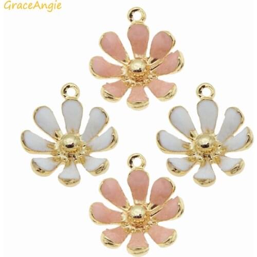 GraceAngie 10pcs Cute Alloy Daisy Flower Charms Enamel Gold Tone pendant for Women Bracelet Earring DIY Finding Accessory