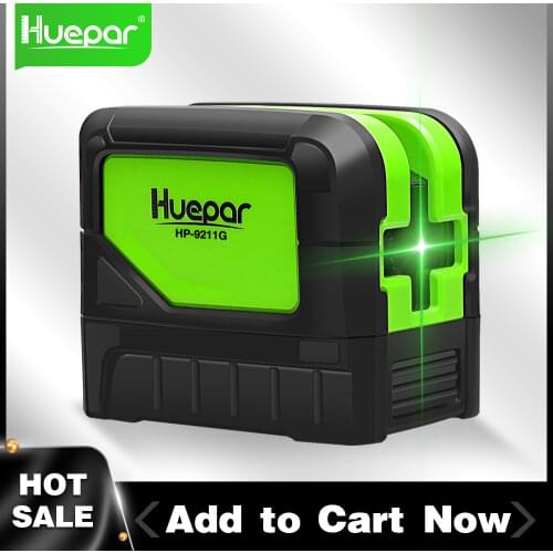 Huepar 180° Degree Cross Lines Green Beam With 2 Points Professional Laser Level Self-leveling Mode Laser Diagnostic Tools 9211G