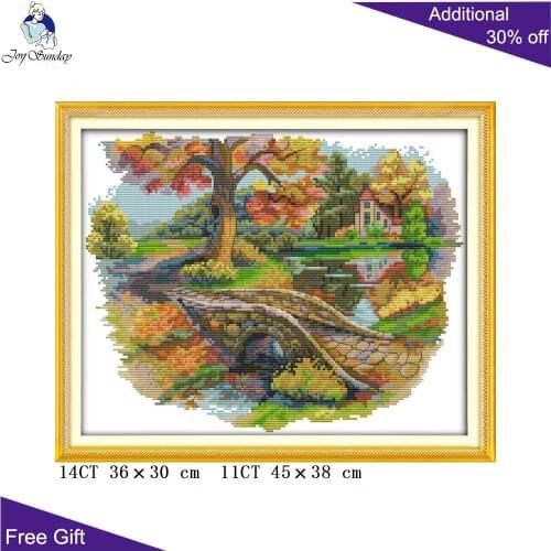 Joy Sunday Autumn Scenery Needlework F966 14CT 11CT Counted and Stamped Home Decor Autumn Scenery Embroidery Cross Stitch kits