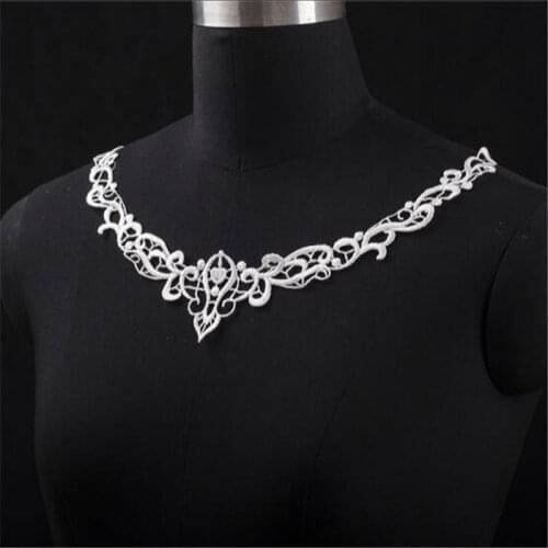 4Pieces 23X 17cm White Black Polyester Floral Flower Motif Venise Lace Collar Trim Lady Dress Decor YL0061