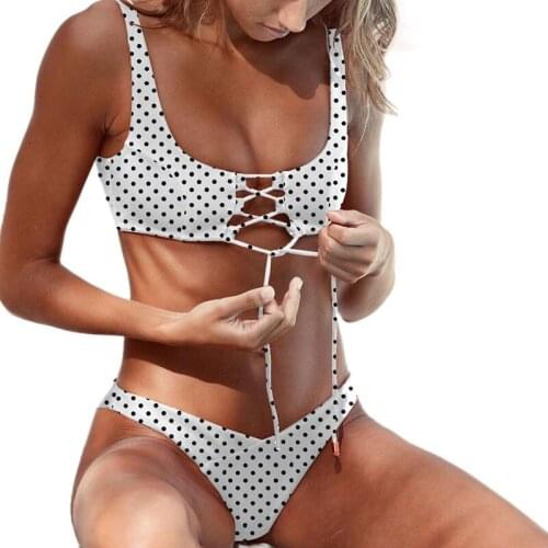 Swimwear Womens Swimsuit Polka Dot Print Bandage Bikini 2020 Summer Padded Monokini Holiday Ladies Bathing Suit Beachwear Sexy