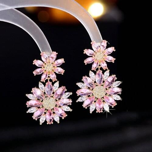 SINZRY new fancy jewelry elegant Cubic zirconia dazzling daisy flower personality drop earrings for women