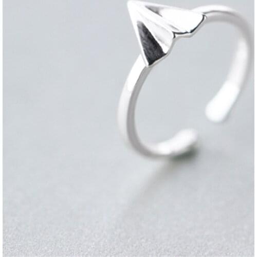 MKENDN Global Paper Plane Ring for Women Open Adjustable Aircraft Rings Silver Plated Jewelry Friendship Gifts