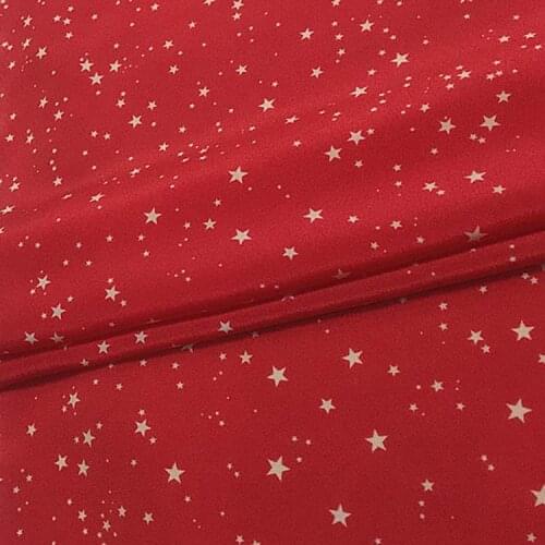 Fashion stars print on red 100% silk crepe de chine fabric fit for girls clothes,SCDC1381
