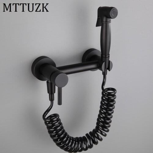 MTTUZK Solid Brass Matte Black Finished Toilet Spray Gun Bidet Shower Set With Hot and Cold Water Bidet Mixer Handheld Bidet