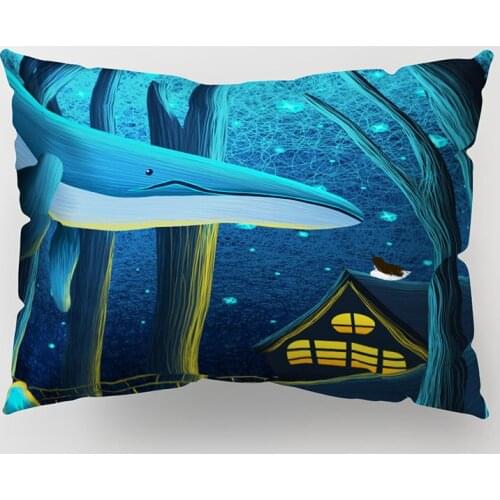 Cartoon Whale Polyester Cushion Cover 30*50 Flying In The Sky Decorative Pillowcase for Sofa Couch Living Room Home Dreamy Decor