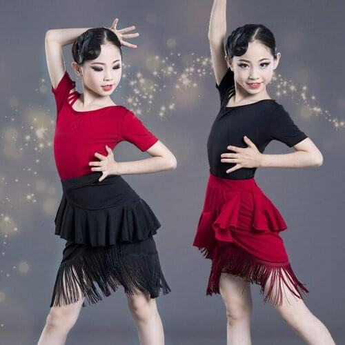 New Kids Latin Dance Practice Clothes Rumba Dance Shorts Tops Fringe Skirt For Girls Ballroom Dance Competition Dresses DQL3366