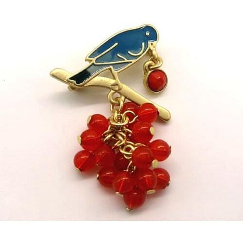 2018 new fashions, dripping oil, red beads, female animals, birds, brooches