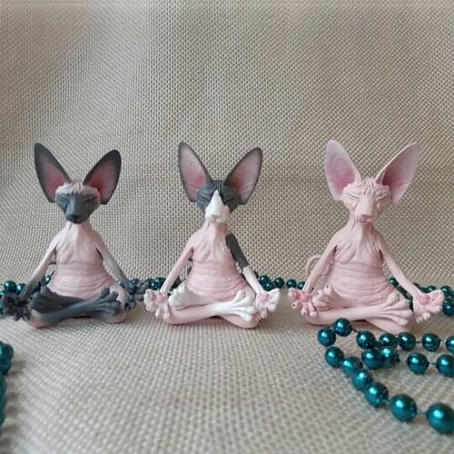 NEW Home Garden Statues Figurines Whimsical Buddha Sphynx Cat Figurine Meditation Yoga Happy Cat Decor Art Sculptures Outdoor