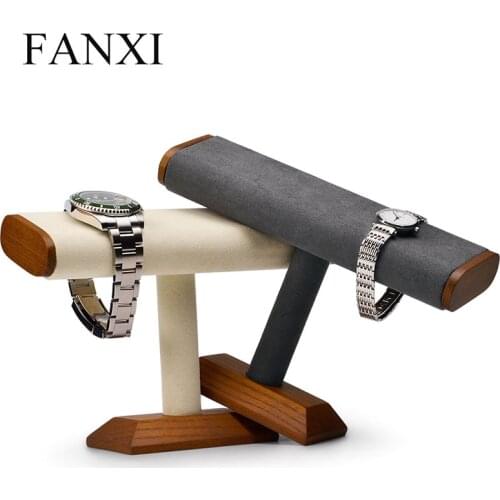 Oirlv Soild Wooden Jewelry Display T Type Jewelry Stand Microfiber Necklace Bracelet Display with Showcase Jewelry Holder