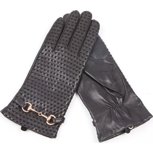 Autumn Winter Womens Natural Sheepskin Leather Gloves Female Genuine Leather Motorcycle Driving Gloves