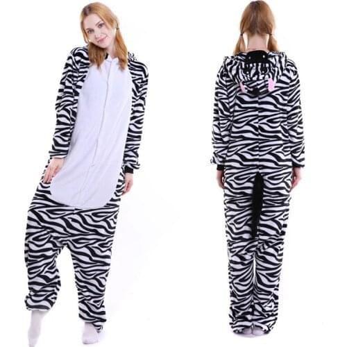 2019 Winter Zebra Pajamas Animal Sleepwear onesie Kigurumi Women Men Unisex Adult Flannel Nightie Home clothes Sets
