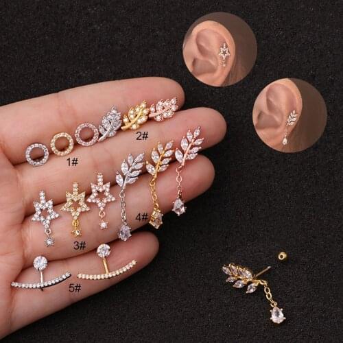 1Pc Newest Tree Star Zircon Pendant CZ dangle ear piercing jewelry steel barbell Daith earrings helix cartilage studs