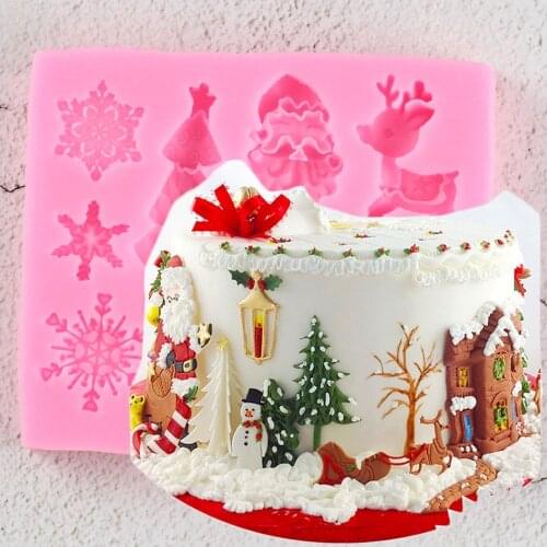Christmas Series Tree Deer Bell Snowflake Santa Claus Elk Fondant Silicone Mold Cake Decorating Bakeware Chocolate Mold