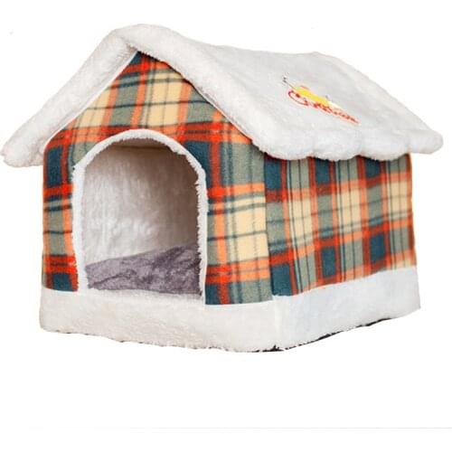 Foldable Dog House Winter Warm Chihuahua Cave Nest Basket for Small Medium Dogs Christmas Snow Cat House Kennel Puppy Bed Mat