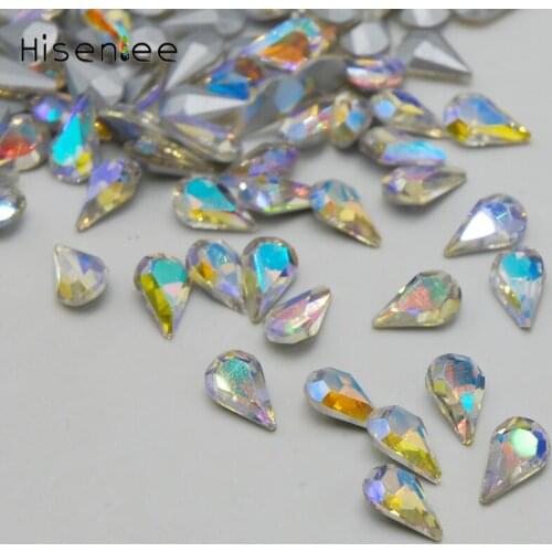 Glass Teardrop Pear Shape 100Pcs 5x8MM Shine Crystal Clear Rhinestone Pointback Stones Jewelry Dress Making DIY