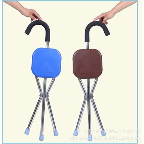 Thick Stainless Steel Triangular Foldable Anti-slip Crutch Stool Walking Stick Old Man Pillow Block Walking Aid with Seat