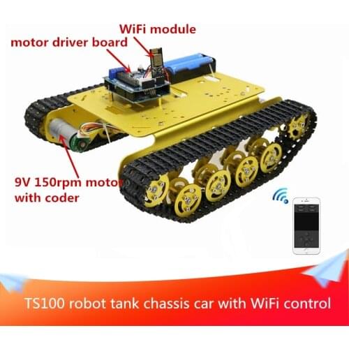 TS100 Robot Tank Chassis Car 2WD Tracked Robot Chassis Wifi Control Kit with 4 Road Motor Driver Board+WiFi Module+2pcs Motors