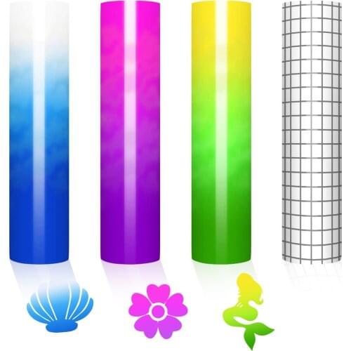 4 Sheets Cold Sensitive Color Changing Vinyl,Permanent Vinyl Sheet for Cricut Craft Cutter 3 Color+1 Transfer Film Self-adhesive
