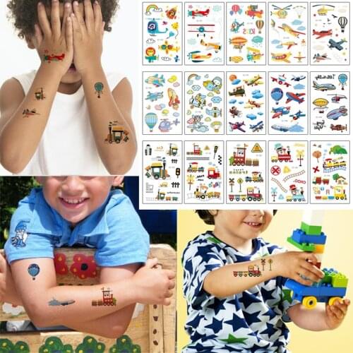 15PC Child Cartoon Temporary Tattoos Sticker Water Transfer Fake Tattoo Sticker Car Aircraft Design Body Art Tatto Boy Tatoo