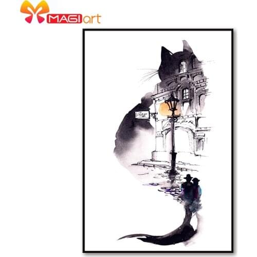 Cross stitch kits Embroidery needlework sets 11CT water soluble canvas patterns 14CT Animal style Cat shadow -NCMA113