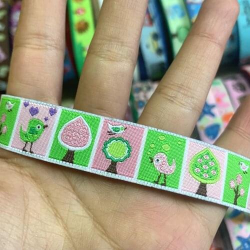 ZERZEEMOOY 5/8" 16 mm 5yards/lot Cartoon Polyester Woven Jacquard Ribbon Birds with trees DKTZD19112520