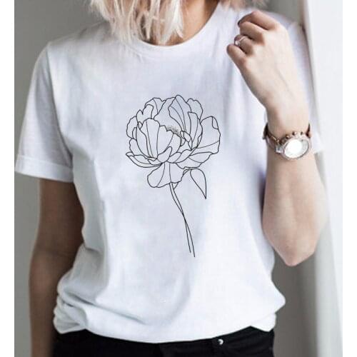 Woman Clothes Tops Summer Simple Tshirts Casual O-neck Art Abstract T-shirt Women Korean Harajuku Skuggans Creative Line Tees
