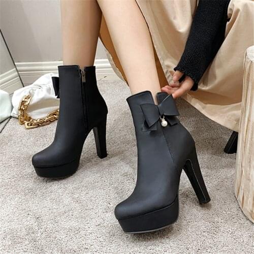 Platform high heel boots women ankle boots for women high heels sexy motorcycle boots platform shoes bota feminina
