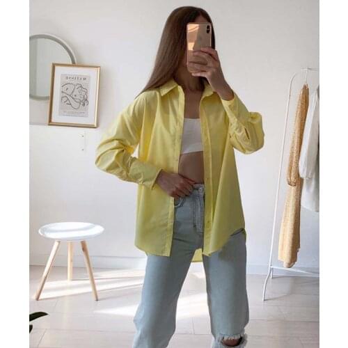 Women Shirts Plain Loose Oversized Blouses Female Tops Casual Office Lady Tops Blusas Loose BF Korean Style Blusas 2021