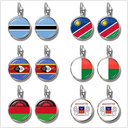 Botswana,Namibia,Swaziland,Madagascar,Malawi,Mayotte National Flag Glass Cabochon French Hook Earrings Jewelry for Women Gift