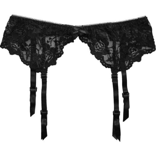 Womens Black Color Lace Bow Metal Clips Sexy Garter Belt for Stocking, Sexy Lingeries Underwear Gift GA1637