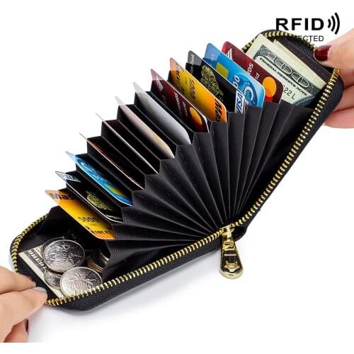 100% Cowhide Womens card holder RFID Lady Business card holder Multifunctional Mini Coin wallet Womens wallet Key chain