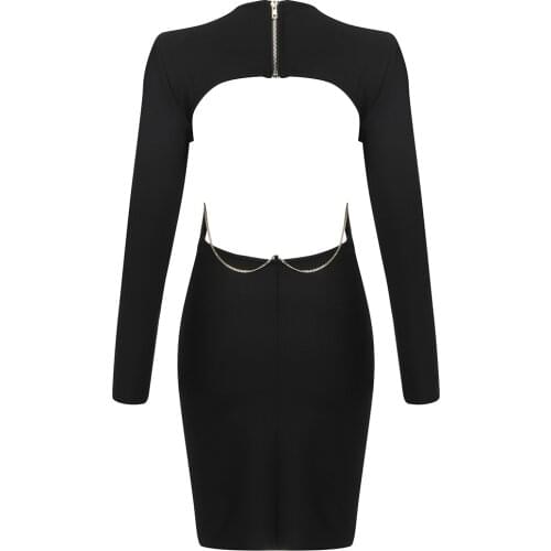 Elegant Bandage Dress Sexy Hollow Out Black White Backless Women New Arrival Party Dress Ladies Clothing