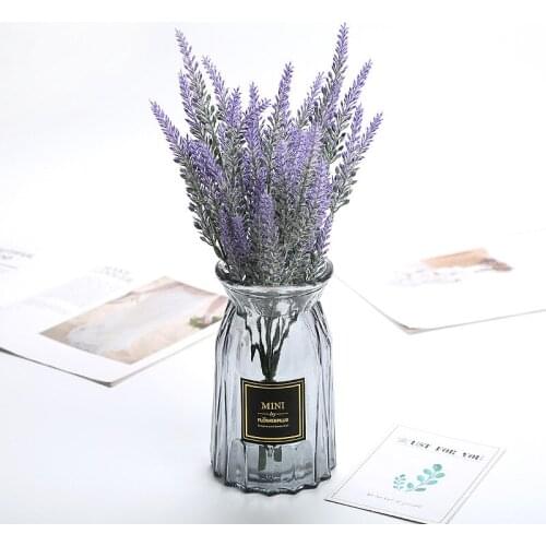 10Pcs/lot Simulation Plastic 5 Fork Flocking Lavender Artificial Flowers Home Decoration Desktop Flower Arrangement Accessories