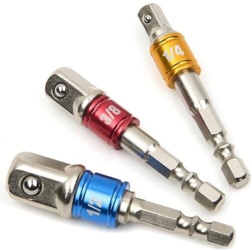 3 Pcs Drill Socket Adapter Impact Drill Extension Drill Bits Bar Socket Adapter 1/4 3/8 1/2 Size Hex Shank Square Head Drill Bit